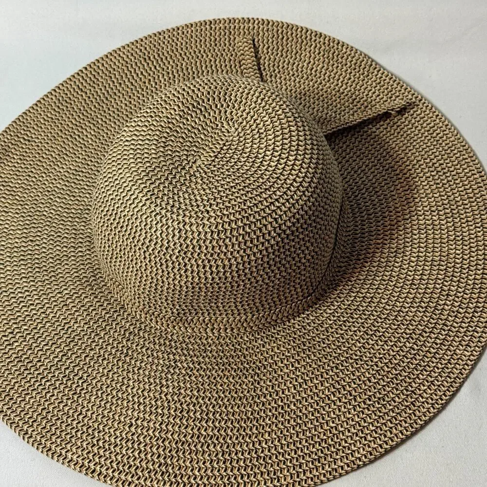 David & Young Packable Wide Brim Straw Sun Hat Women OS Tan Beach Resort